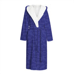Deep Blue Knitted Pattern Print Hooded Bathrobe