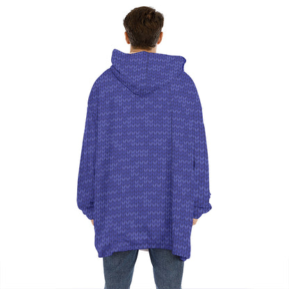 Deep Blue Knitted Pattern Print Hoodie Blanket