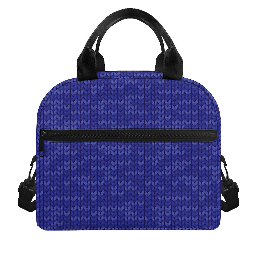 Deep Blue Knitted Pattern Print Insulated Lunch Bag