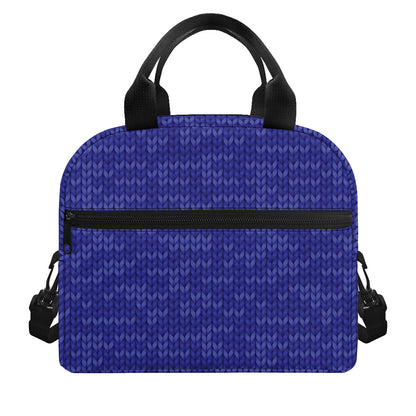 Deep Blue Knitted Pattern Print Insulated Lunch Bag