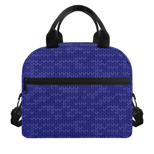 Deep Blue Knitted Pattern Print Insulated Lunch Bag