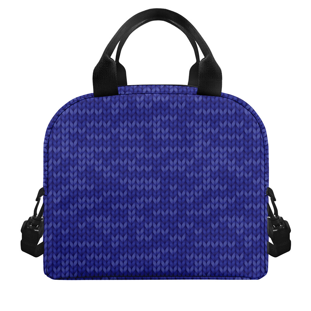 Deep Blue Knitted Pattern Print Insulated Lunch Bag