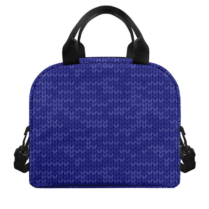 Deep Blue Knitted Pattern Print Insulated Lunch Bag