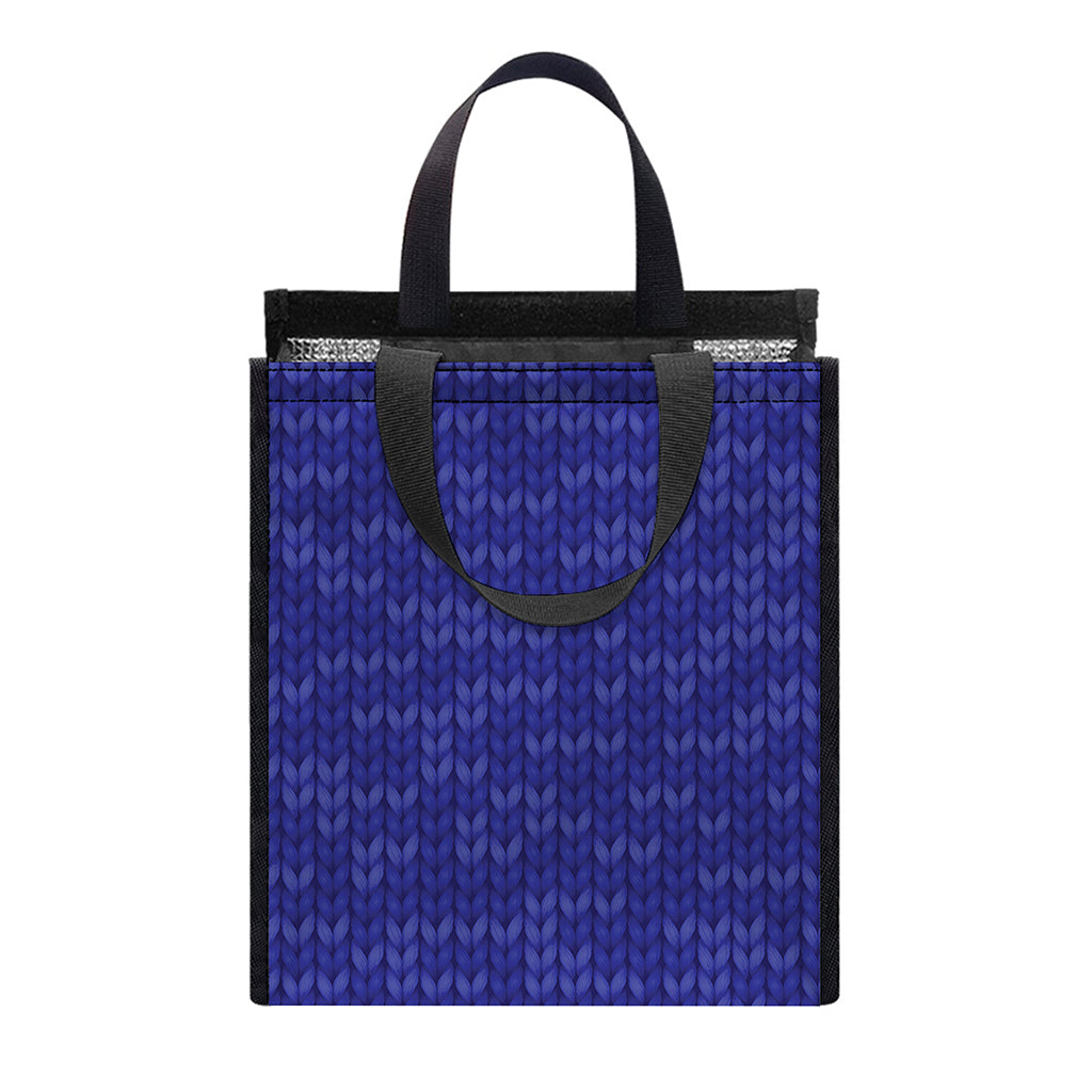 Deep Blue Knitted Pattern Print Insulated Lunch Tote