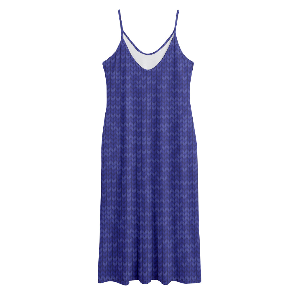 Deep Blue Knitted Pattern Print Jersey Midi Cami Dress