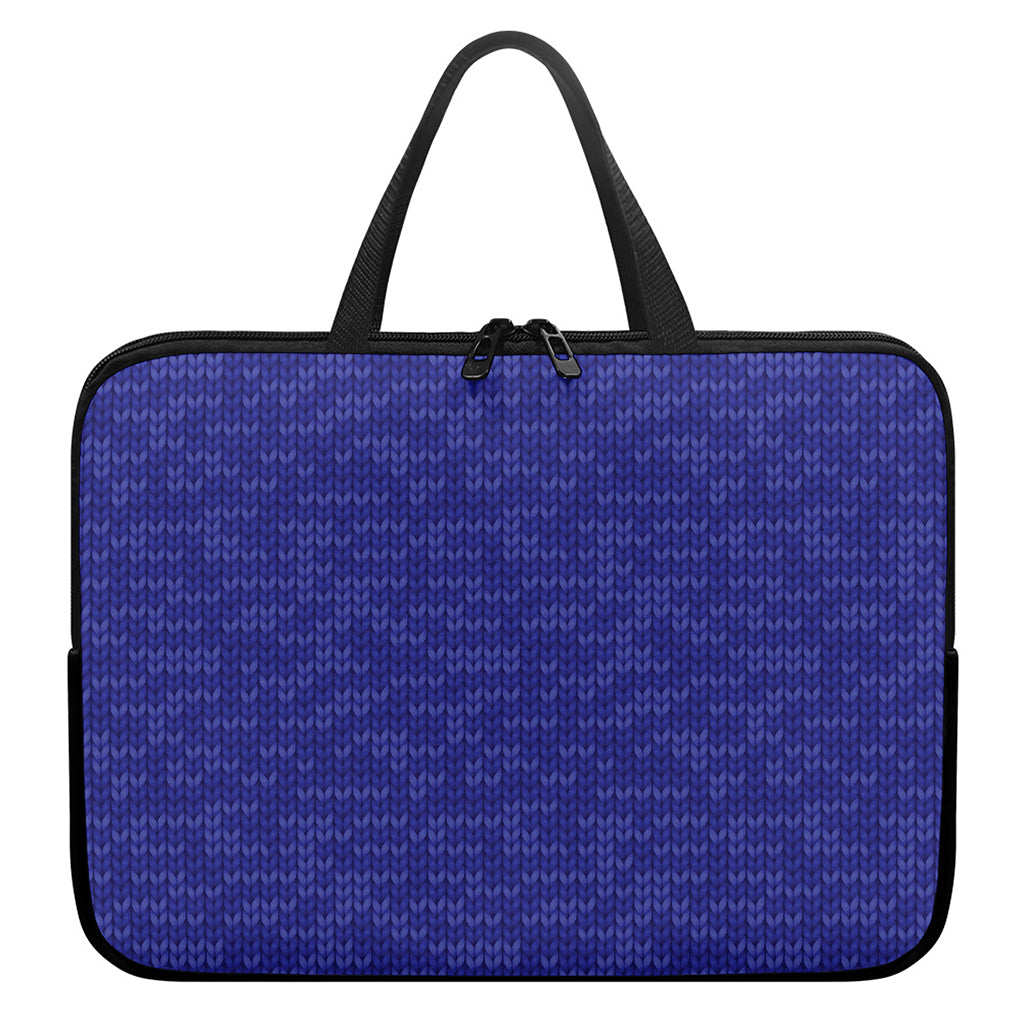 Deep Blue Knitted Pattern Print Laptop Sleeve With Handle