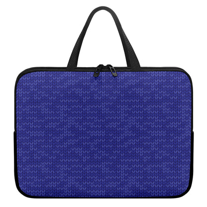 Deep Blue Knitted Pattern Print Laptop Sleeve With Handle