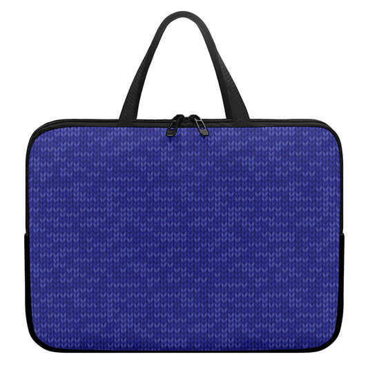 Deep Blue Knitted Pattern Print Laptop Sleeve With Handle