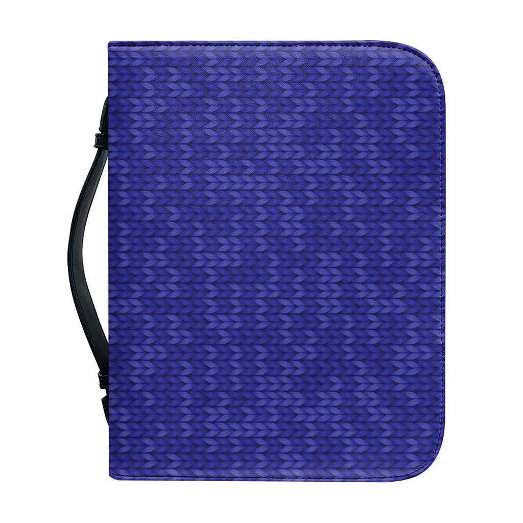 Deep Blue Knitted Pattern Print Leather Bible Cover