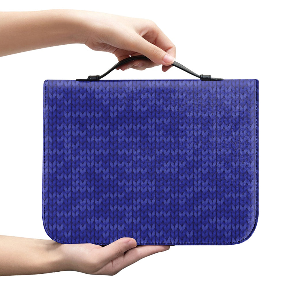 Deep Blue Knitted Pattern Print Leather Bible Cover