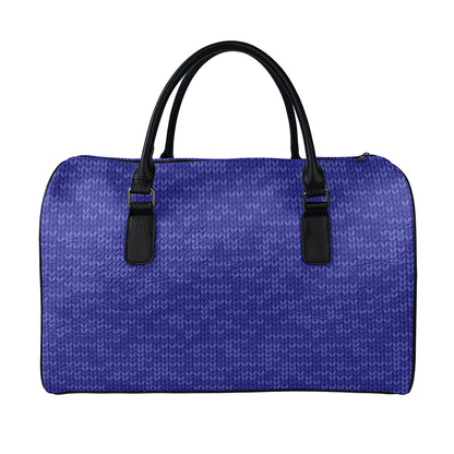 Deep Blue Knitted Pattern Print Leather Duffle Bag