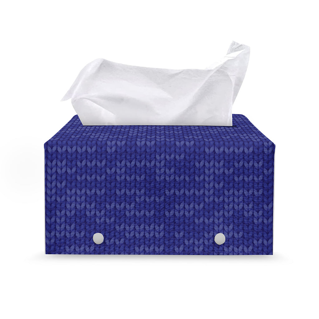 Deep Blue Knitted Pattern Print Leather Tissue Box Cover