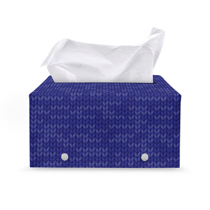 Deep Blue Knitted Pattern Print Leather Tissue Box Cover