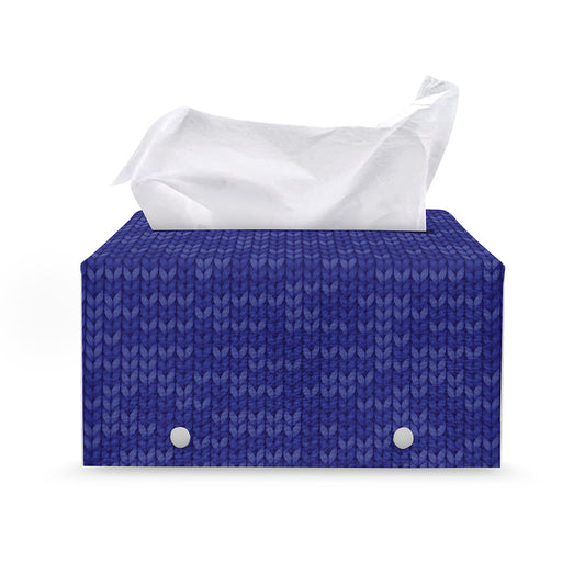 Deep Blue Knitted Pattern Print Leather Tissue Box Cover