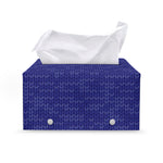 Deep Blue Knitted Pattern Print Leather Tissue Box Cover