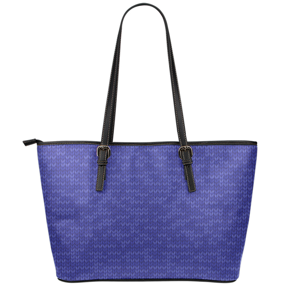 Deep Blue Knitted Pattern Print Leather Tote Bag