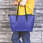 Deep Blue Knitted Pattern Print Leather Tote Bag