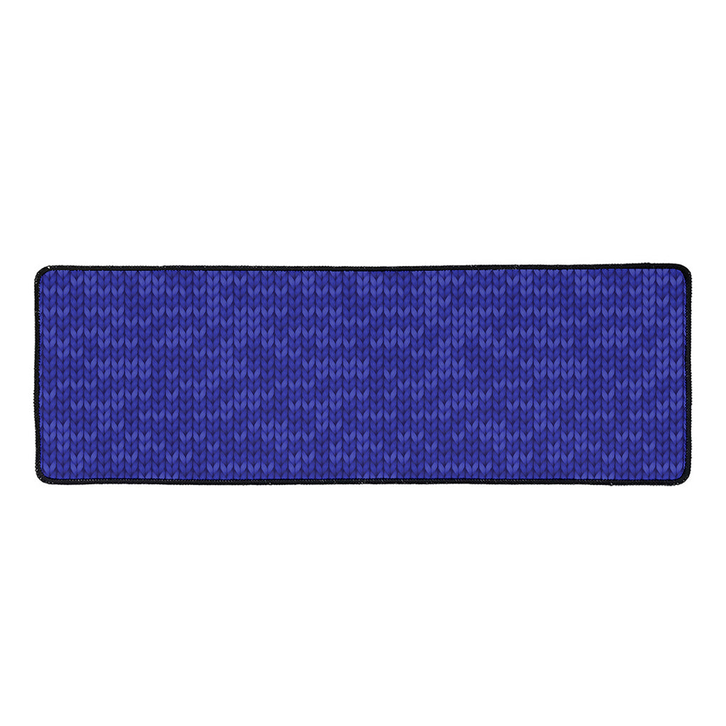 Deep Blue Knitted Pattern Print Long Kitchen Mat