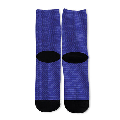 Deep Blue Knitted Pattern Print Long Socks