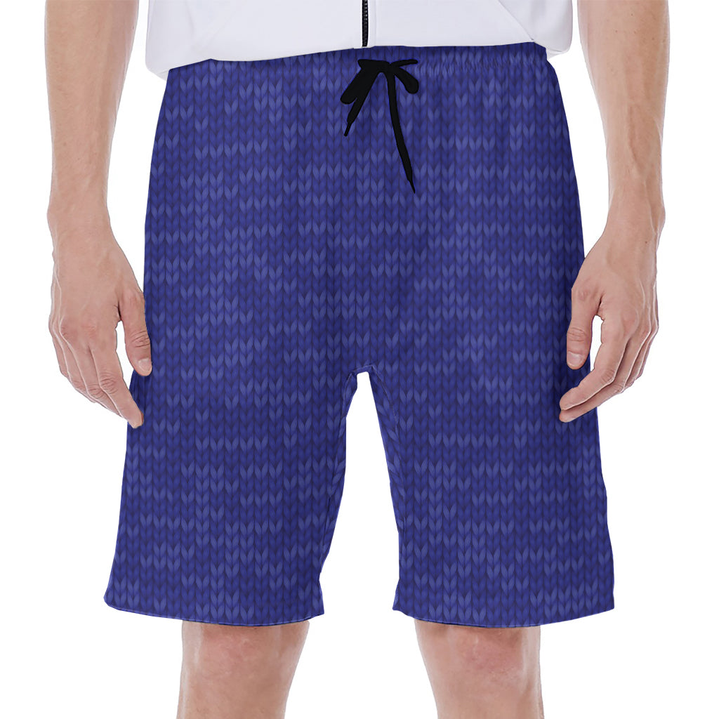 Deep Blue Knitted Pattern Print Men's Beach Shorts