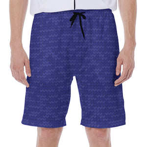 Deep Blue Knitted Pattern Print Men's Beach Shorts