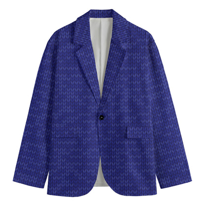 Deep Blue Knitted Pattern Print Men's Blazer