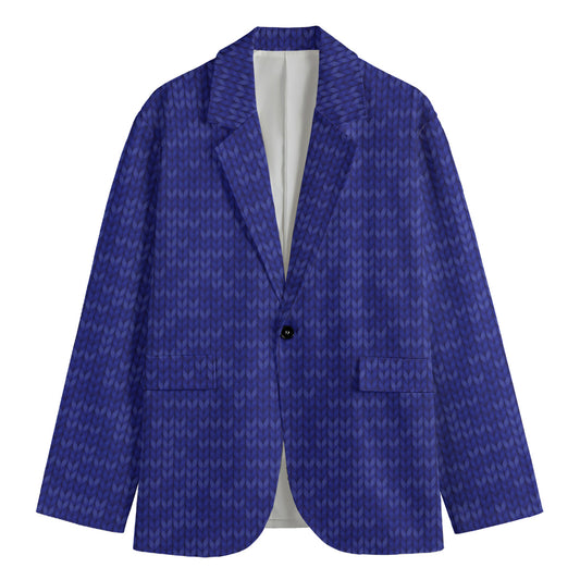 Deep Blue Knitted Pattern Print Men's Blazer