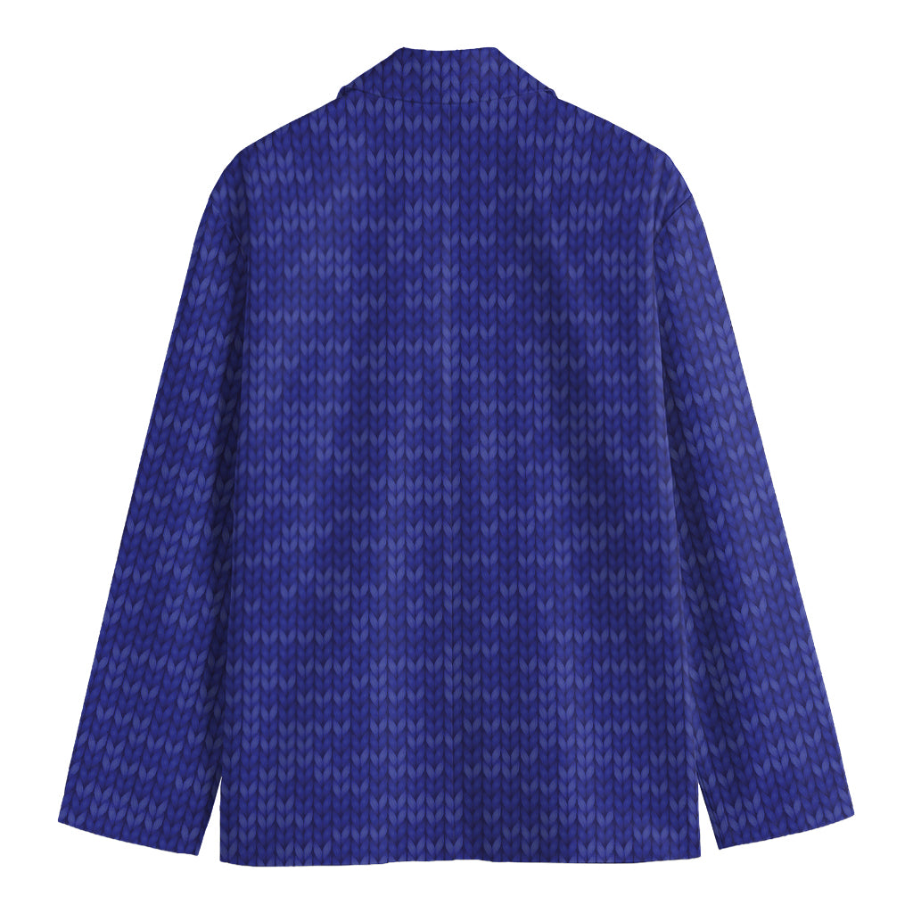 Deep Blue Knitted Pattern Print Men's Blazer