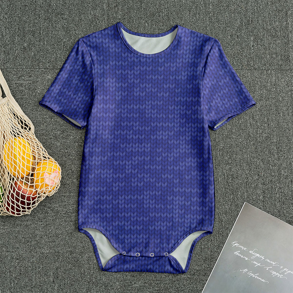 Deep Blue Knitted Pattern Print Men's Bodysuit