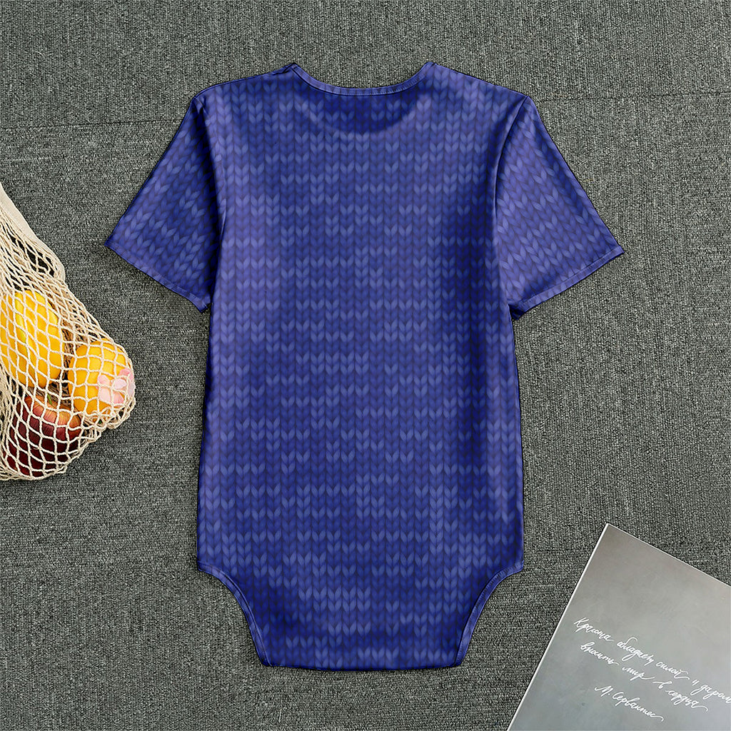 Deep Blue Knitted Pattern Print Men's Bodysuit