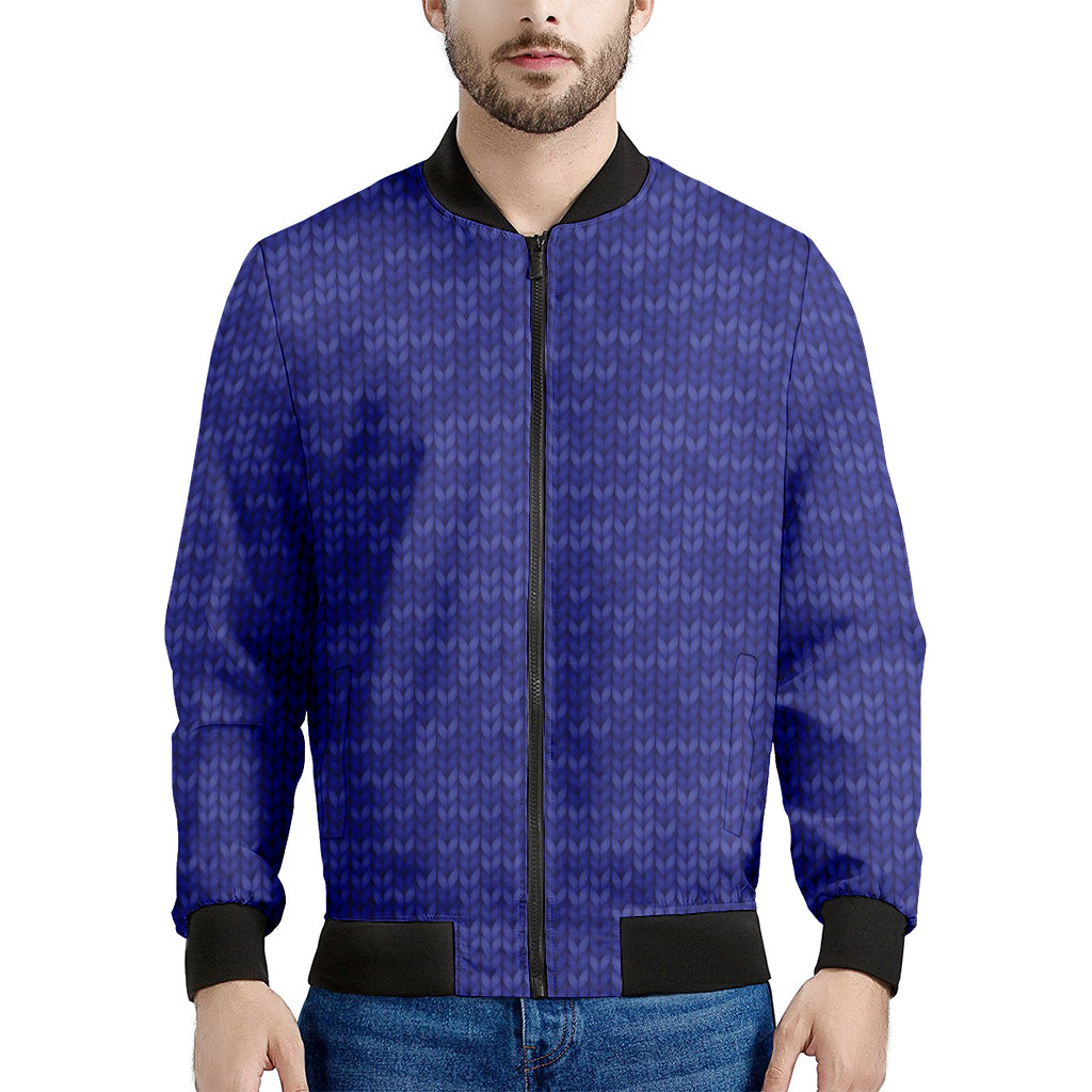Deep Blue Knitted Pattern Print Men's Bomber Jacket