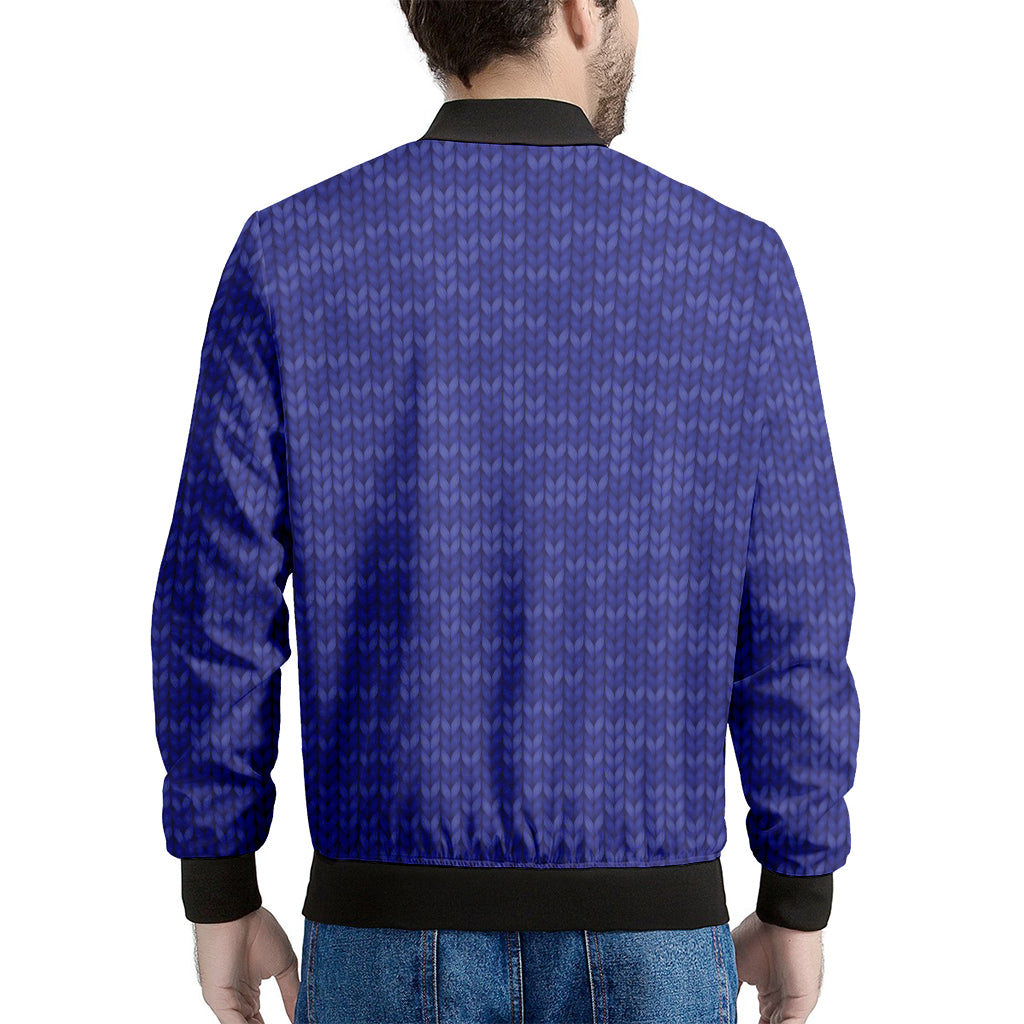 Deep Blue Knitted Pattern Print Men's Bomber Jacket