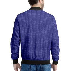 Deep Blue Knitted Pattern Print Men's Bomber Jacket
