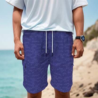 Deep Blue Knitted Pattern Print Men's Cargo Shorts