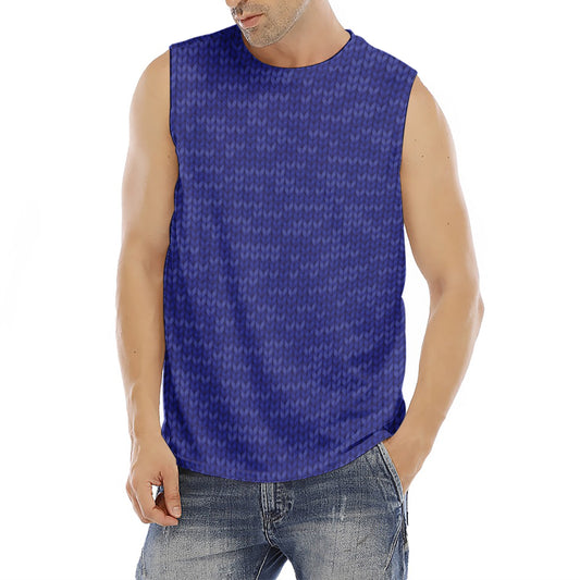 Deep Blue Knitted Pattern Print Men's Fitness Tank Top