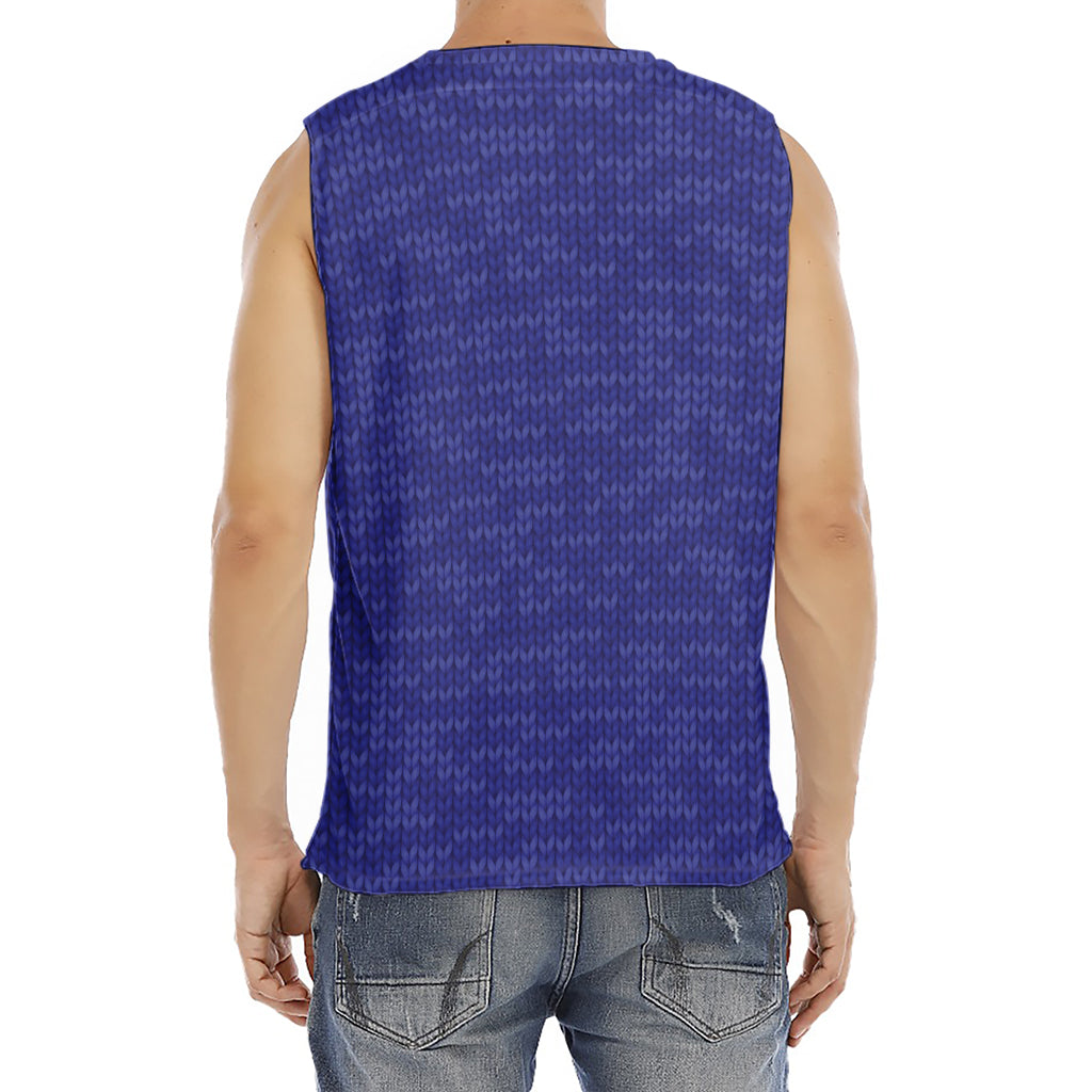Deep Blue Knitted Pattern Print Men's Fitness Tank Top