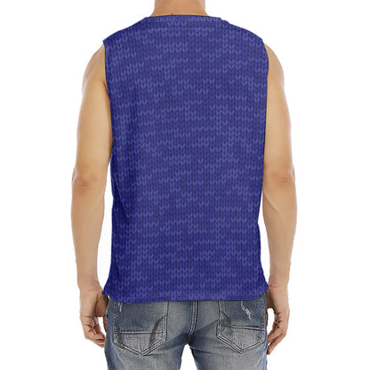 Deep Blue Knitted Pattern Print Men's Fitness Tank Top