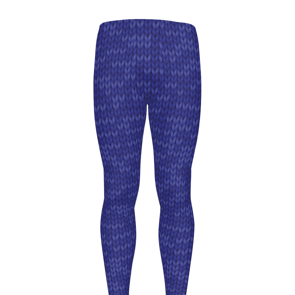 Deep Blue Knitted Pattern Print Men's leggings