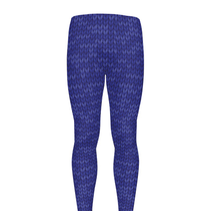 Deep Blue Knitted Pattern Print Men's leggings