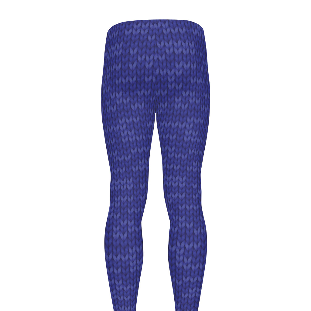 Deep Blue Knitted Pattern Print Men's leggings