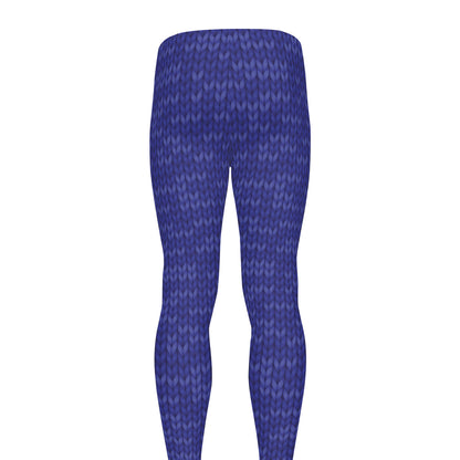 Deep Blue Knitted Pattern Print Men's leggings