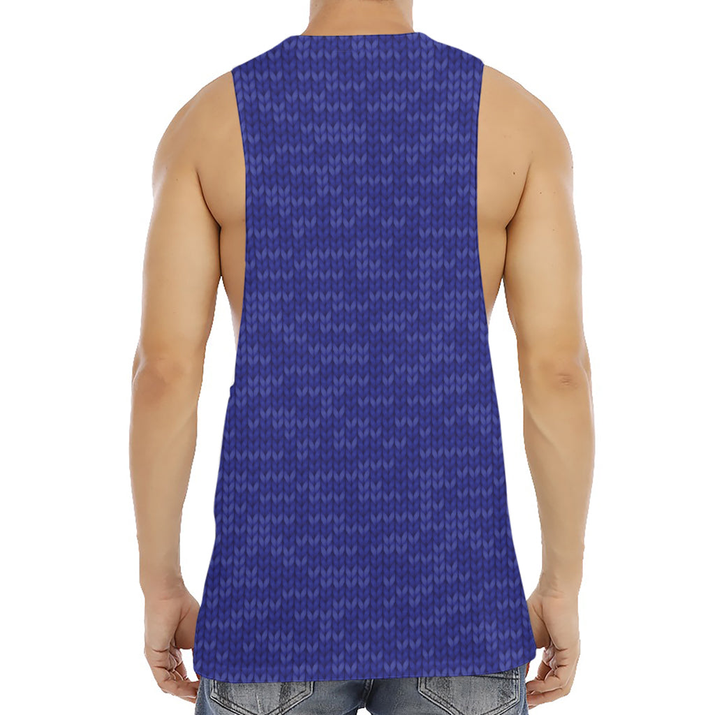 Deep Blue Knitted Pattern Print Men's Muscle Tank Top