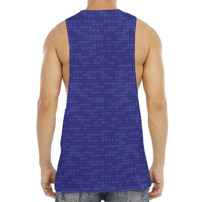 Deep Blue Knitted Pattern Print Men's Muscle Tank Top