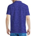 Deep Blue Knitted Pattern Print Men's Polo Shirt