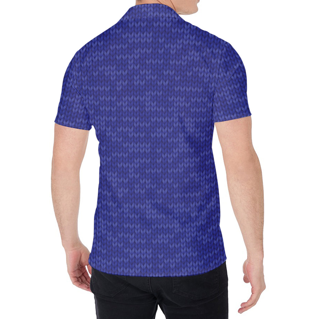 Deep Blue Knitted Pattern Print Men's Shirt