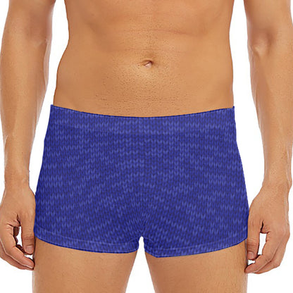 Deep Blue Knitted Pattern Print Men's Short Boxer Briefs