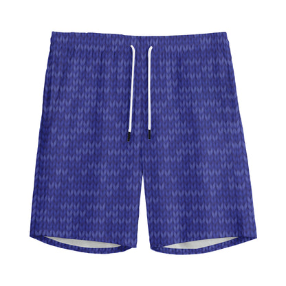 Deep Blue Knitted Pattern Print Men's Sports Shorts