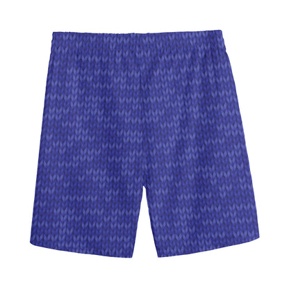 Deep Blue Knitted Pattern Print Men's Sports Shorts
