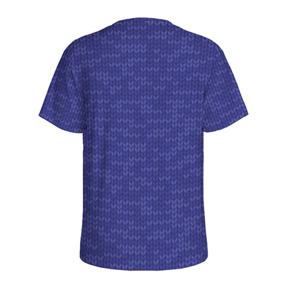 Deep Blue Knitted Pattern Print Men's Sports T-Shirt
