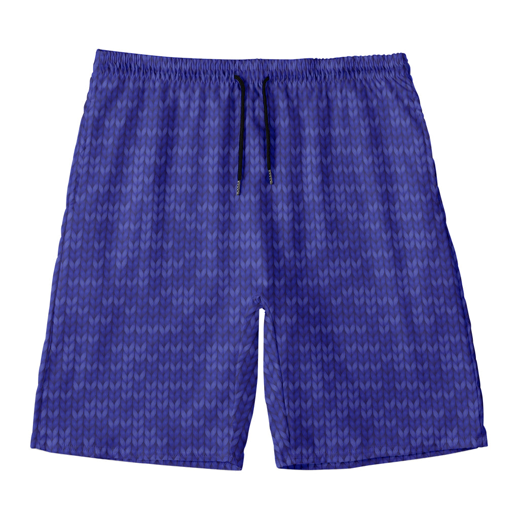 Deep Blue Knitted Pattern Print Men's Swim Trunks
